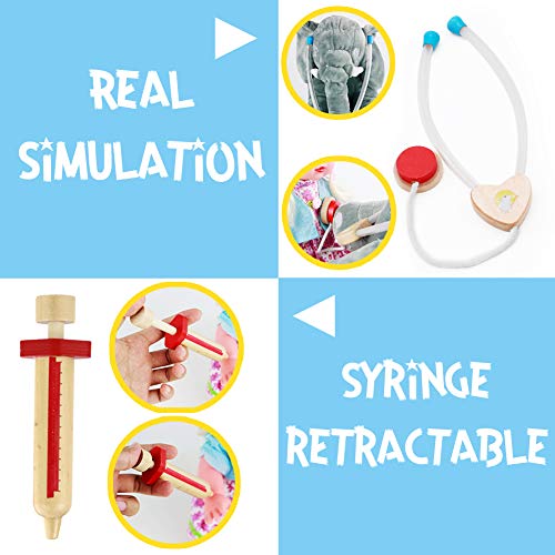 Juegos de Médicos Juguetes de Madera Médicos Set Juego para Niños y Niñas Incluye 12 Accesorios