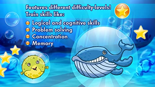 Juegos de puzle de marisco y peces en HD para niños, niños de edad preescolar y escolares con animales, peces y mariscos coloridos