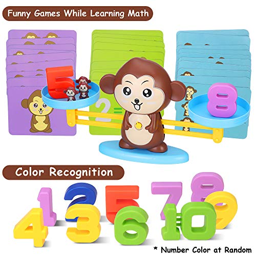 Juegos Matematicos Balanza para Niños, Equilibrar Monos Animal Juguete Montessori con Numer Tarjeta, Number y Matemáticas Aprendizaje Juguetes Educativos para Niños y Niñas de 3 4 5 6 Años (Monos)