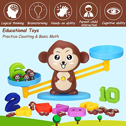 Juegos Matematicos Balanza para Niños, Equilibrar Monos Animal Juguete Montessori con Numer Tarjeta, Number y Matemáticas Aprendizaje Juguetes Educativos para Niños y Niñas de 3 4 5 6 Años (Monos)