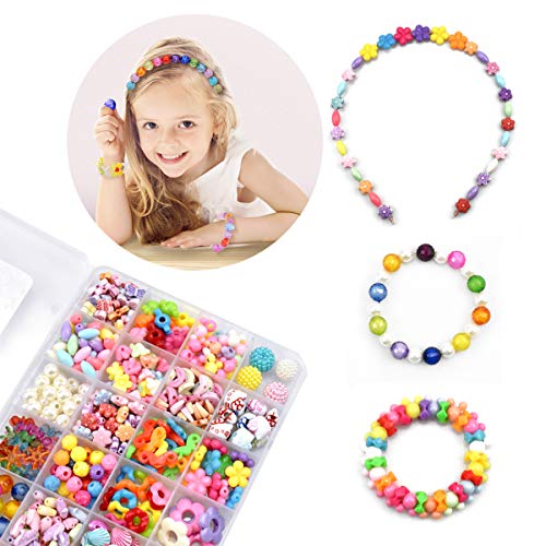 Juguete de Cuentas de Niños 540pcs Kits de Abalorios para Manualidades Cuentas para Collares Bolas/Perlas/Abalorios/Bolitas para Hacer Pulseras Juegos para Crear Joyas Regalo Niña 4 5 6 7 años