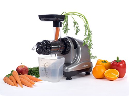 JuiceMe DA 1000 – Extractor de Zumos – Extractor de Zumos Lento Horizontal – Más limpieza y menos trabajo – Multifuncional – Material libre de BPA (Plata)