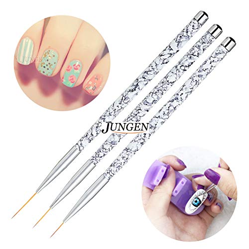 JUNGEN 3pcs Kit de decoracion de uñas Cepillo de detalle de uñas para Dibujando patrones de linea Pincel de uñas de gel con Diseño de pincel de punta Accesorios de uñas 11/15/20mm