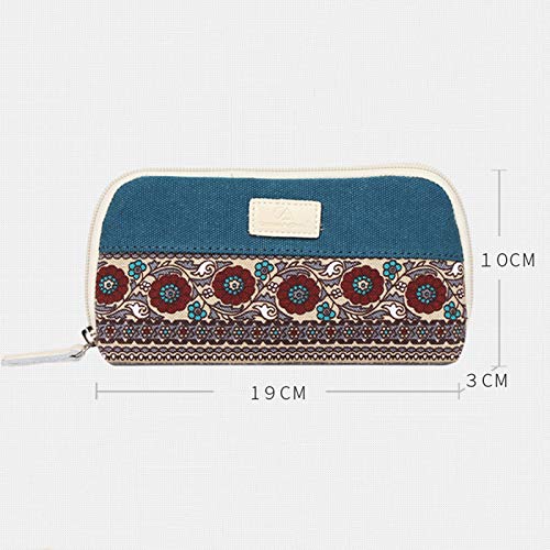 JUNGEN Monedero Estilo Etnico Vintage Billetero Grande de Mujer Cartera de Lona con Cremallera Bolsa de Almacenamiento para Telefono movil Auriculares Tarjeta (Gris)
