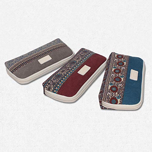 JUNGEN Monedero Estilo Etnico Vintage Billetero Grande de Mujer Cartera de Lona con Cremallera Bolsa de Almacenamiento para Telefono movil Auriculares Tarjeta (Gris)