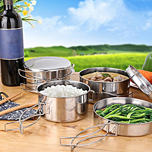 Juning 8 Piezas Utensilios de Cocina para Acampar al Aire Libre El Acero Inoxidable, Excursionismo Mochilero Kit de Cocina
