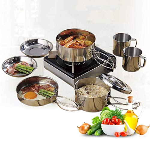Juning 8 Piezas Utensilios de Cocina para Acampar al Aire Libre El Acero Inoxidable, Excursionismo Mochilero Kit de Cocina