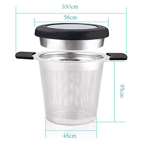 JUNSHUO Malla de Acero Inoxidable infusor de té colador de té asa de Silicona y Tapa para tazón, Doble asa y Gran Capacidad, cuelga en teteras, Tazas, Tazas para té empapado con Tapa