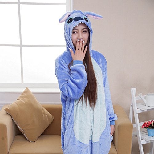 JunYito Pijama Pikachu Animale Disfraz Stitch Traje Niños Niña Adulto Mujer Invierno Kigurumi Unicornio Cosplay Halloween y Navidad (S, Stitch Adultos)