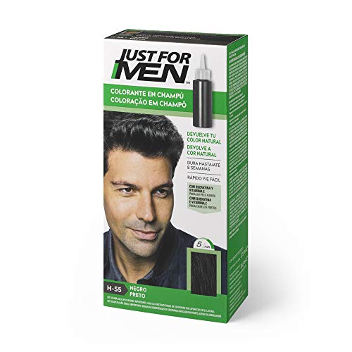 Just For Men, Tinte Colorante en champu para el cabello del hombre. Elimina las canas y rejuvenece el cabello en 5 minutos. Castaño Negro, 30 ml