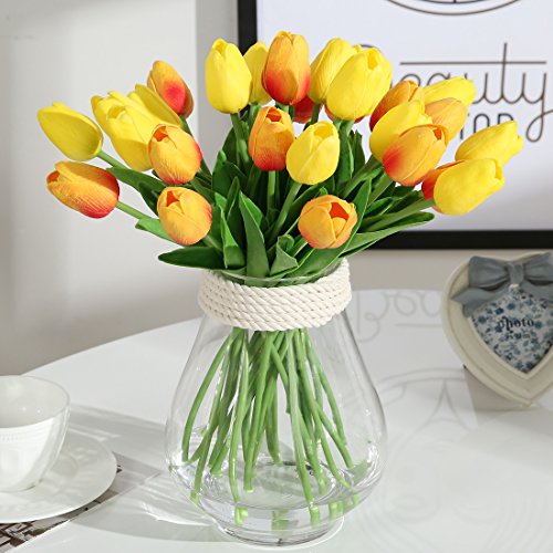 JUSTOYOU Tulipán, Toque Real, 33 cm de Largo, Flores Artificiales Decorativas para Ramos de Boda, hogar, Hotel, jardín, Actividades de Navidad, Regalos, Telas, Naranja -10