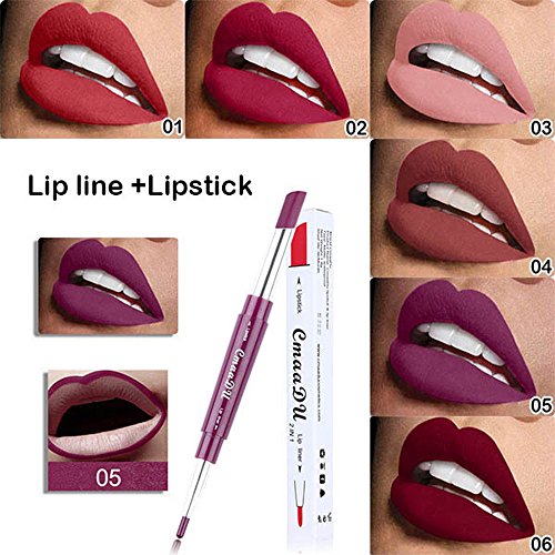 JUTOO Lápiz labial delineador de labios de doble cabezal de función múltipleCmaaDu Lápiz de labios de larga duración para delineador de labios a prueba de agua Lápiz para lápiz 6 colores