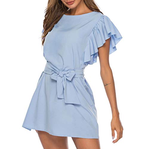 JUTOO Vestidos Adolescentes Chica Vestidos Boda De Dia Vestidos De Fiesta Largos Elegantes Vestidos Casuales para Mujer Vestido Mujer Verano Vestidos Azul Ligero