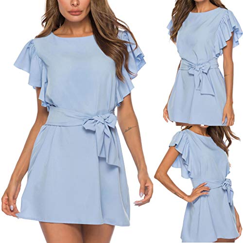 JUTOO Vestidos Adolescentes Chica Vestidos Boda De Dia Vestidos De Fiesta Largos Elegantes Vestidos Casuales para Mujer Vestido Mujer Verano Vestidos Azul Ligero