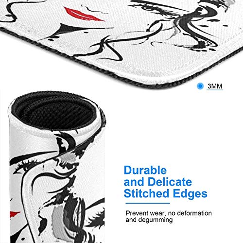 Juzijiang Alfombrilla De Ratón Maquillaje Rostro Mujer, Alfombrilla Gaming, Base De Goma Antideslizante para Gamers, Pc Portátil - 24x20cm