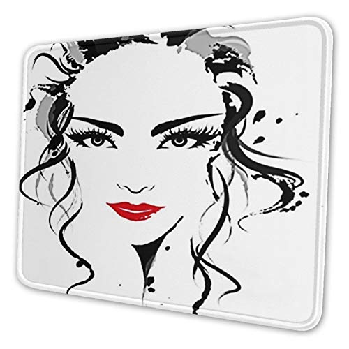 Juzijiang Alfombrilla De Ratón Maquillaje Rostro Mujer, Alfombrilla Gaming, Base De Goma Antideslizante para Gamers, Pc Portátil - 24x20cm