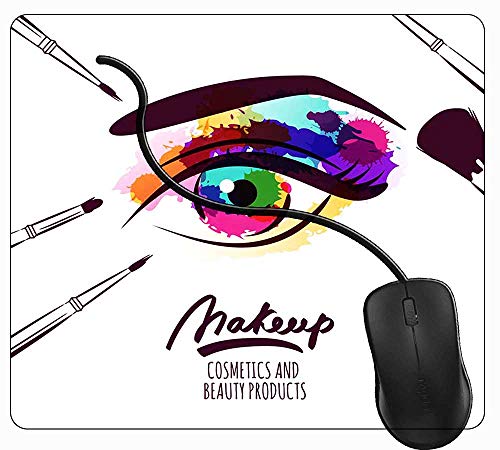 Juzijiang Alfombrilla de Ratón Pinceles de Maquillaje para Ojos para Mujer, Alfombrilla Gaming, Base de Goma Antideslizante para Gamers, PC Portátil - 24x20cm