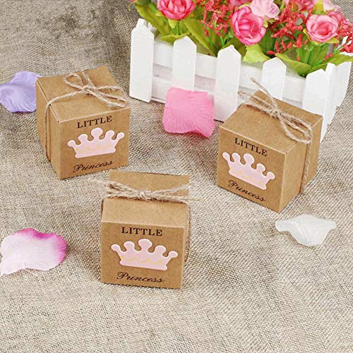 JZK 50 x Little Princess cajitas regalo papel kraft marrón cajas de detalle para niña baby shower fiesta cumpleaños bautizo niños fiesta recién nacida