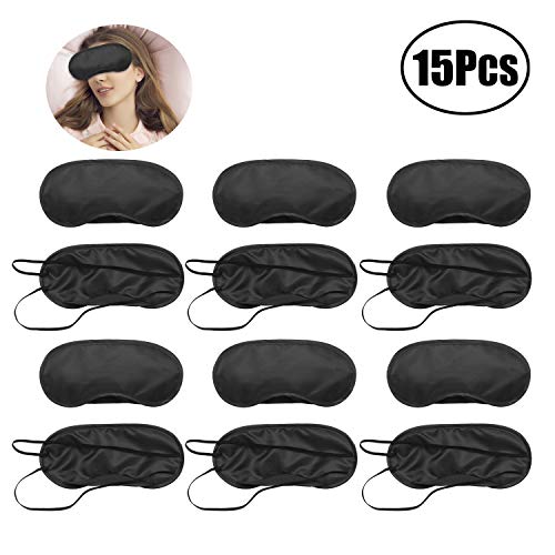 JZZJ 15 Piezas de Máscara de Ojos Cubierta Antifaz Suave con Almohadilla de Nariz y Correa Ajustable para Dormir en el Viaje, Negro