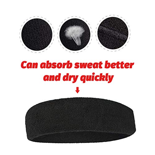 JZZJ 3 Piezas Diadema Deportiva para Hombres y Mujeres, Banda Elástica de Pelo Antideslizante Banda de Cabeza Atlética de Algodón de Absorción de Humedad para Deportes (Negro)