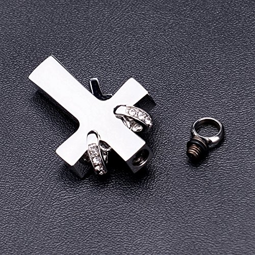 K-Y - Collar con colgante de urna en forma de cruz de cristal para cenizas de acero inoxidable, acero inoxidable, A-double Cross, 40mmx22mm