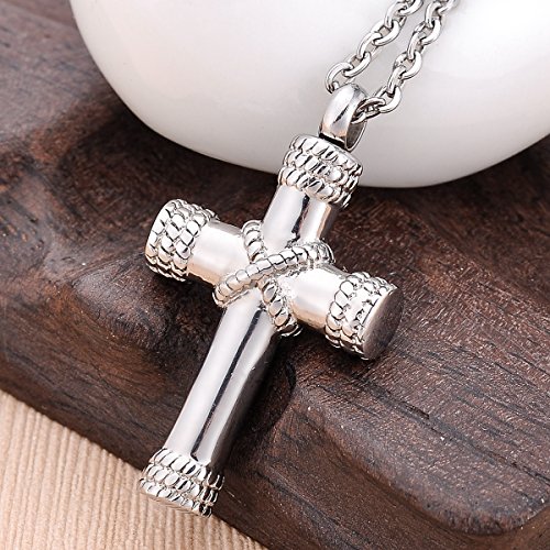 K-Y - Collar con colgante de urna en forma de cruz de cristal para cenizas de acero inoxidable, acero inoxidable, Silver Plated-2, 36.8mmx20.5mm