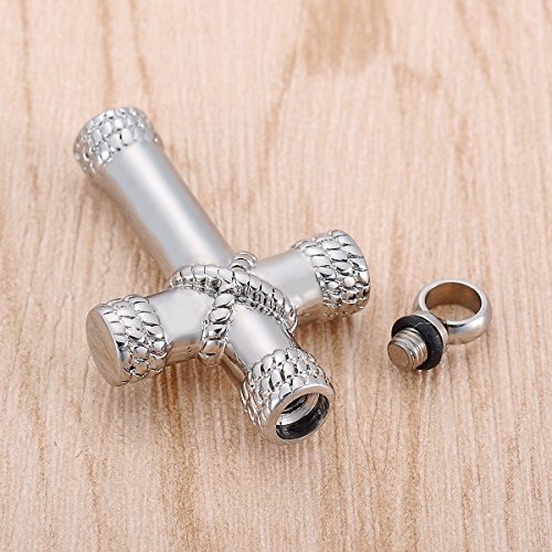 K-Y - Collar con colgante de urna en forma de cruz de cristal para cenizas de acero inoxidable, acero inoxidable, Silver Plated-2, 36.8mmx20.5mm