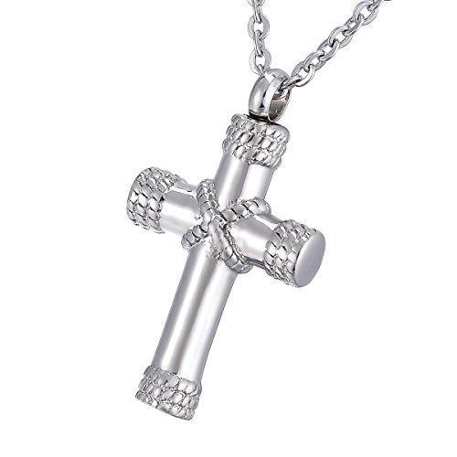 K-Y - Collar con colgante de urna en forma de cruz de cristal para cenizas de acero inoxidable, acero inoxidable, Silver Plated-2, 36.8mmx20.5mm