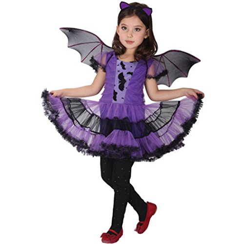 K-youth Disfraz Bruja de Halloween para Niñas Cosplay Niña Halloween Vestidos y Sombrero Bruja (Tamaño:4-5años, Violeta C)