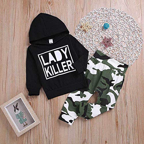 K-youth Ropa de Niño Invierno en Oferta Ropa para Bebe Niño Recien Nacido a la Moda Camuflaje Sudadera con Capucha de Manga Larga Niña Conjunto Niño Pantalon y Top Chandal(Negro, 18-24 Meses)