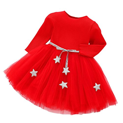 K-youth Vestidos Bebe Niña, Recién Bebé Niñas Tutú Princesa Vestido Pentagram Bautizo Bebé Niñas Vestidos de Manga Larga Otoño Invierno Ropa para 0-24 Meses (Rojo, 12-18 Meses)