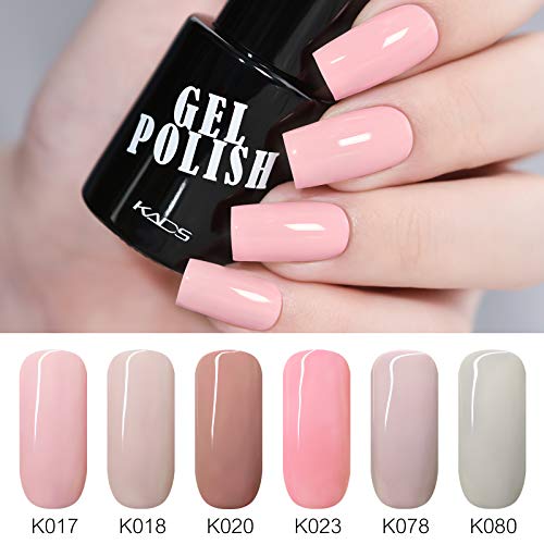 KADS Kit Uñas de Gel Esmalte Semipermanente de Color 6pcs Laca Soak Off Top Coat Base Coat UV LED Manicura Arte 9.5ml