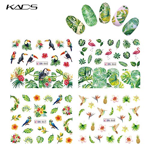 KADS Nail Art Stickers Plantilla Uñas Decoración Pegatinas de arte- Flor Hojas Flamencos Etiqueta Engomada Del Clavo Tatuaje Tatuajes de Uñas de Verano