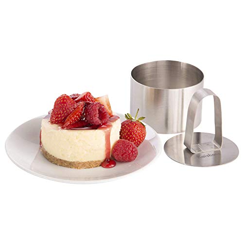 Kaishane Set profesional Aros Redondos,Juego de moldes para postres,Aros Emplatar,Molde de pastel Acero Inoxidable Contiene 4 anillas y 4 Alimentos pressen