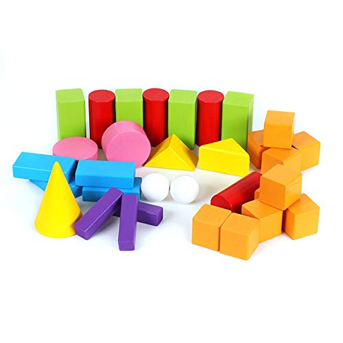 Kalaokei Juguete para Niños, 32Pcs / Set Geometría 3D De Madera Bloques Sólidos Niños Que Aprenden Juguete Educativo De Matemáticas