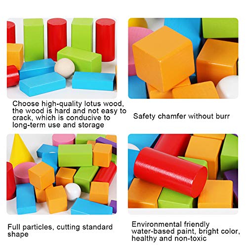 Kalaokei Juguete para Niños, 32Pcs / Set Geometría 3D De Madera Bloques Sólidos Niños Que Aprenden Juguete Educativo De Matemáticas