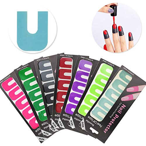 Kalolary 14 Pack 140 Piezas Protector de Uñas Anti Desbordamiento Pegatinas Tipo U Derrame de Aceite Protector de Uñas Manicura Arte Herramienta