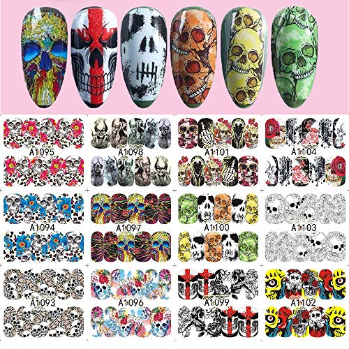Kalolary 48 Piezas Halloween Pegatinas Uñas al Agua Decorativas Flores Pegatinas Transferencia Agua Calcomanías Uñas Etiquetas Engomadas para DIY Decoración de Arte de Uñas Patrón