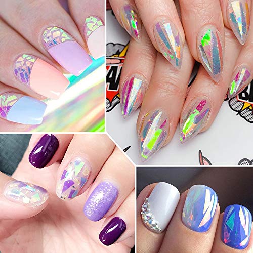 Kalolary 6 Piezas Pegatina de Uñas Manicura Aurora Papel Pegatina Uñas Arte Espejo Vidrio Papel Pegatinas Uñas Parche Pegatinas Diy Decoración de Uñas