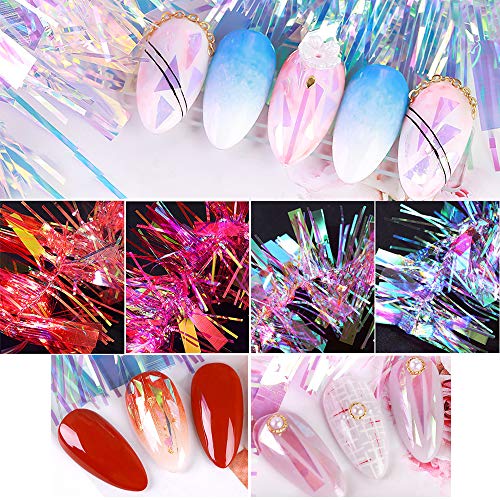 Kalolary 6 Piezas Pegatina de Uñas Manicura Aurora Papel Pegatina Uñas Arte Espejo Vidrio Papel Pegatinas Uñas Parche Pegatinas Diy Decoración de Uñas