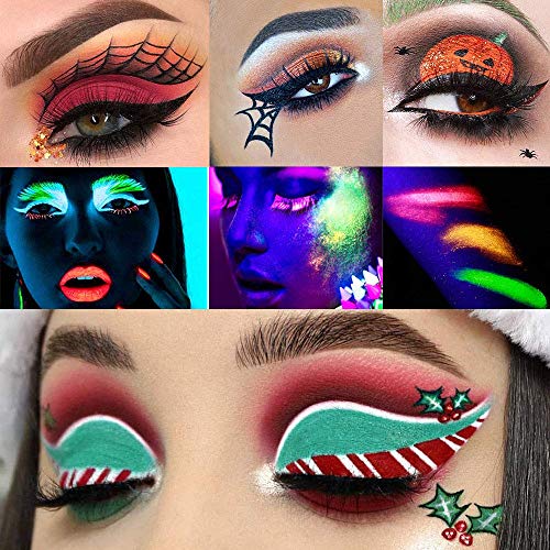 Kalolary Paleta de sombras de ojos Neon Luminous, paleta de maquillaje de sombras de ojos altamente pigmentadas de 24 colores, kit de maquillaje de brillo UV Blacklight mate y brillo