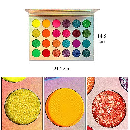 Kalolary Paleta de sombras de ojos Neon Luminous, paleta de maquillaje de sombras de ojos altamente pigmentadas de 24 colores, kit de maquillaje de brillo UV Blacklight mate y brillo