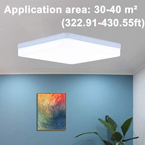Kambo LED Lámpara de Techo Moderna Plafon Techo Led 48W Cuadrada Blanca Moderno 4320LM Blanco Frío 6500K Impermeable IP44 Para Baño Cocina Sala de Estar Dormitorio Pasillo Habitacion Comedor Balcón