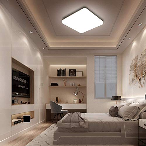 Kambo LED Lámpara de Techo Moderna Plafon Techo Led 48W Cuadrada Blanca Moderno 4320LM Blanco Frío 6500K Impermeable IP44 Para Baño Cocina Sala de Estar Dormitorio Pasillo Habitacion Comedor Balcón