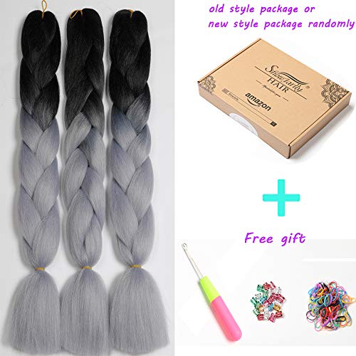 Kanekalon Black to Silver Jumbo Ombre Braid Synthetic Hair Extensions, 100G / PC 24"For African Crochet Braids Hair Extensions 3PCS / LOT