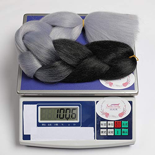 Kanekalon Black to Silver Jumbo Ombre Braid Synthetic Hair Extensions, 100G / PC 24"For African Crochet Braids Hair Extensions 3PCS / LOT