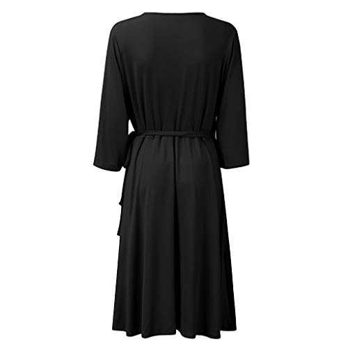 Kanpola Mujer Tallas Grandes Casual con Cuello en V sólido, Vestido de Cintura de Manga Siete Cuartos de Color