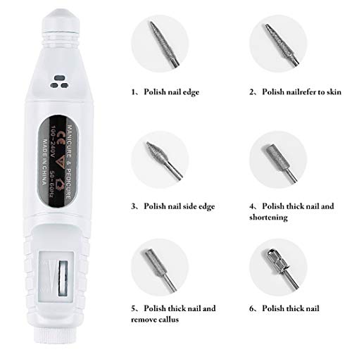 Kapmore Torno para uñas Lima Electrica uñas Set de Manicura y Pedicura Eléctrico con 5 Piezas Accesorios Blanco (Blanco2)