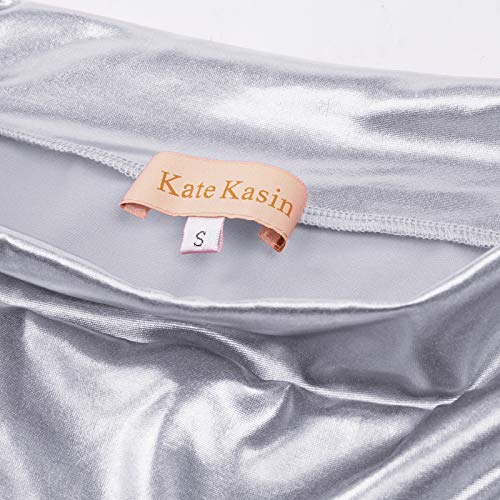 Kate Kasin Faldas Cortas de líquido Brillante para Mujer Faldas de Tubo Falda de Cuero Ropa de Club Plata # 858 S