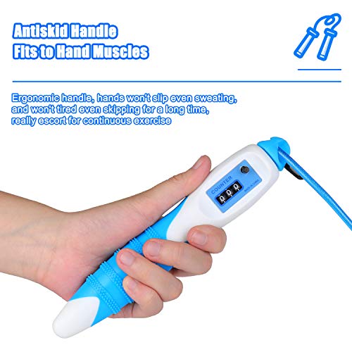KATELUO Cuerda Saltar Digital con Contador, Velocidad Cuerda de Salto, Skipping Rope para Hacer Ejercicio, Quemar Grasa, Adecuado para Niños, Adultos, Niñas, Hombres y Mujeres (Azul)